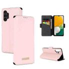 For Samsung Galaxy A13 MUXMA MX115 Cross Texture Oil Edge Flip Leather Phone Case(Pink) - 1