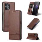 For OPPO Reno8 AZNS Magnetic Calf Texture Flip Leather Phone Case(Dark Brown) - 1