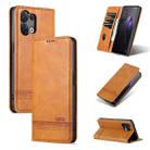 For OPPO Reno8 AZNS Magnetic Calf Texture Flip Leather Phone Case(Light Brown) - 1