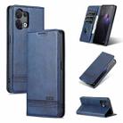 For OPPO Reno8 AZNS Magnetic Calf Texture Flip Leather Phone Case(Dark Blue) - 1