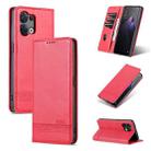 For OPPO Reno8 Pro AZNS Magnetic Calf Texture Flip Leather Phone Case(Red) - 1
