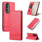 For Honor 70 AZNS Magnetic Calf Texture Flip Leather Phone Case(Red) - 1