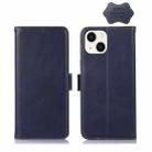 For iPhone 14 Plus Crazy Horse Top Layer Cowhide Leather Phone Case (Blue) - 1