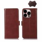 For iPhone 14 Pro Max Crazy Horse Top Layer Cowhide Leather Phone Case (Brown) - 1