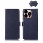 For iPhone 14 Pro Max Crazy Horse Top Layer Cowhide Leather Phone Case (Blue) - 1