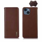 For iPhone 14 Plus KHAZNEH Nappa Top Layer Cowhide Leather Phone Case (Brown) - 1