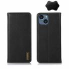 For iPhone 14 Plus KHAZNEH Nappa Top Layer Cowhide Leather Phone Case (Black) - 1