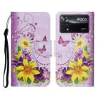 For Xiaomi Poco X4 Pro 5G Colored Drawing Pattern Flip Leather Phone Case(Yellow Flower Butterfly) - 1