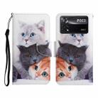 For Xiaomi Poco X4 Pro 5G Colored Drawing Pattern Flip Leather Phone Case(3 Cats) - 1