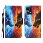 For OPPO Reno7 4G Colored Drawing Pattern Flip Leather Phone Case(Flaming Wolf) - 1