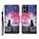 For OPPO Reno7 4G Colored Drawing Pattern Flip Leather Phone Case(Star Sky Cat) - 1