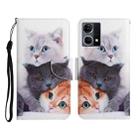 For OPPO Reno7 4G Colored Drawing Pattern Flip Leather Phone Case(3 Cats) - 1