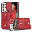 For Samsung Galaxy S21 Ultra 5G Wristband Kickstand Wallet Leather Phone Case(Red) - 1