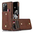 For Samsung Galaxy Note20 Wristband Kickstand Wallet Leather Phone Case(Brown) - 1