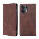 For OPPO Reno8 5G Skin Feel Magnetic Horizontal Flip Leather Phone Case(Dark Brown) - 1