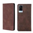 For vivo X60 Pro Overseas Version / X60 5G Curved Surface Version Skin Feel Magnetic Horizontal Flip Leather Phone Case(Dark Brown) - 1
