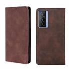 For vivo X70 Skin Feel Magnetic Horizontal Flip Leather Phone Case(Dark Brown) - 1