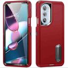 For Motorola Edge 30 Pro 3 in 1 Rugged Holder Phone Case(Red + Black) - 1