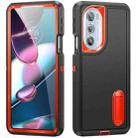 For Motorola Edge 30 Pro 3 in 1 Rugged Holder Phone Case(Black + Orange) - 1