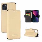 For iPhone 13 MUXMA MX115 Cross Texture Oil Edge Flip Leather Phone Case(Gold) - 1