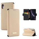 For iPhone XR MUXMA MX115 Cross Texture Oil Edge Flip Leather Phone Case(Gold) - 1