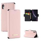 For iPhone XR MUXMA MX115 Cross Texture Oil Edge Flip Leather Phone Case(Pink) - 1