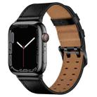 Double Buckles Leather Watch Band For Apple Watch Ultra 49mm / Series 8&7 45mm / SE 2&6&SE&5&4 44mm / 3&2&1 42mm(Black Black Buckle) - 1