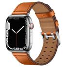 Double Buckles Leather Watch Band For Apple Watch Ultra 49mm / Series 8&7 45mm / SE 2&6&SE&5&4 44mm / 3&2&1 42mm(Brown Silver Buckle) - 1