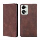 For OnePlus Nord 2T Skin Feel Magnetic Horizontal Flip Leather Phone Case(Dark Brown) - 1