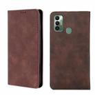 For Tecno Spark 7 Skin Feel Magnetic Horizontal Flip Leather Phone Case(Dark Brown) - 1