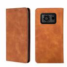 For Sharp Aquos R6 Skin Feel Magnetic Horizontal Flip Leather Phone Case(Light Brown) - 1