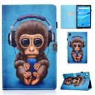 For Lenovo Tab M10 3rd Gen Colored Drawing Stitching Smart Leather Tablet Case(Headphone Monkey) - 1