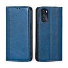 For Motorola Moto G 2022 Grid Texture Magnetic Flip Leather Phone Case(Blue) - 1