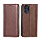 For Motorola Moto G 2022 Grid Texture Magnetic Flip Leather Phone Case(Brown) - 1