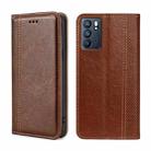 For OPPO Reno6 5G Grid Texture Magnetic Flip Leather Phone Case(Brown) - 1