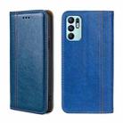 For OPPO Reno6 4G Grid Texture Magnetic Flip Leather Phone Case(Blue) - 1