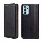 For OPPO Reno6 Pro 5G Grid Texture Magnetic Flip Leather Phone Case(Black) - 1