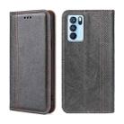 For OPPO Reno6 Pro 5G Grid Texture Magnetic Flip Leather Phone Case(Grey) - 1