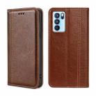 For OPPO Reno6 Pro 5G Grid Texture Magnetic Flip Leather Phone Case(Brown) - 1
