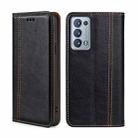 For OPPO Reno6 Pro+ 5G Grid Texture Magnetic Flip Leather Phone Case(Black) - 1