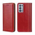 For OPPO Reno6 Pro+ 5G Grid Texture Magnetic Flip Leather Phone Case(Red) - 1