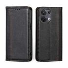 For OPPO Reno8 5G Grid Texture Magnetic Flip Leather Phone Case(Black) - 1