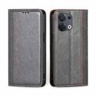 For OPPO Reno8 5G Grid Texture Magnetic Flip Leather Phone Case(Grey) - 1