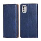 For Motorola Moto E32 4G Gloss Oil Solid Color Magnetic Leather Phone Case(Blue) - 1