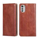 For Motorola Moto E32 4G Gloss Oil Solid Color Magnetic Leather Phone Case(Brown) - 1