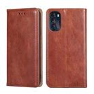 For Motorola Moto G 2022 Gloss Oil Solid Color Magnetic Leather Phone Case(Brown) - 1