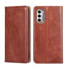 For Motorola Moto G52j 5G Gloss Oil Solid Color Magnetic Leather Phone Case(Brown) - 1