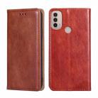 For Motorola Moto E40 Gloss Oil Solid Color Magnetic Leather Phone Case(Brown) - 1