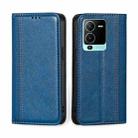 For vivo S15 Pro 5G Grid Texture Magnetic Flip Leather Phone Case(Blue) - 1