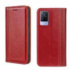For vivo V21 4G/5G Grid Texture Magnetic Flip Leather Phone Case(Red) - 1